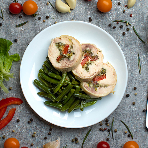 chicken-roll-spinach-and-vegetable-ragout