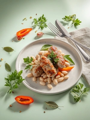 Чевапчичи по-сербски с запеченой белой фасолью