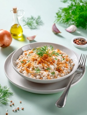 Каша полбяная с золотистым луком