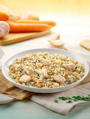 Плов из дикого риса с овощами и цыплёнком сбалансированное готовое блюдо правильное питание это норма